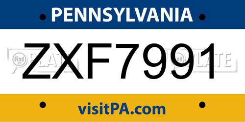 ZXF7991 Pennsylvania License Plate