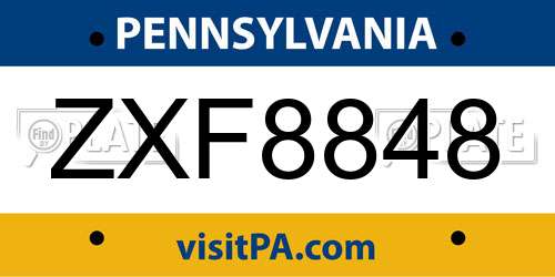 ZXF8848 Pennsylvania License Plate