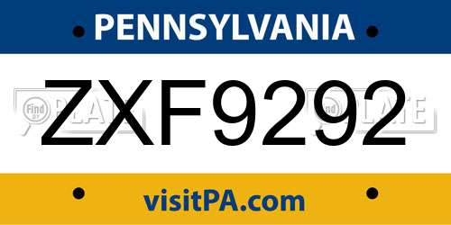 ZXF9292 Pennsylvania License Plate