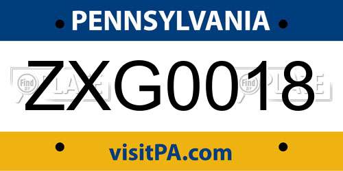 ZXG0018 Pennsylvania License Plate