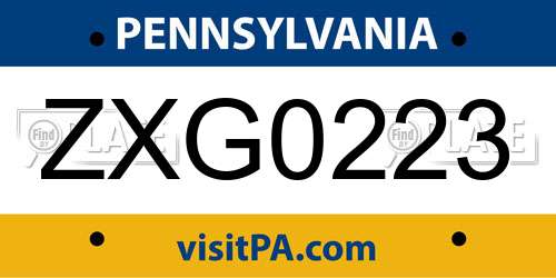 ZXG0223 Pennsylvania License Plate