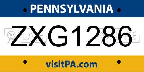 ZXG1286 Pennsylvania License Plate