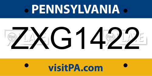 ZXG1422 Pennsylvania License Plate