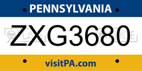 ZXG3680 Pennsylvania License Plate