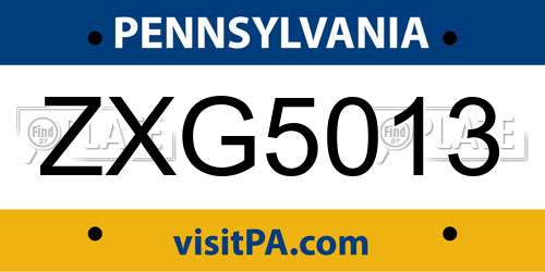 ZXG5013 Pennsylvania License Plate