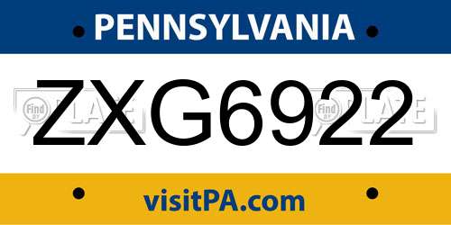 ZXG6922 Pennsylvania License Plate