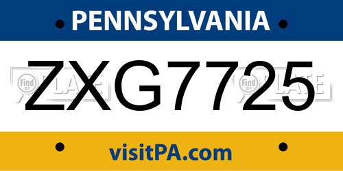 ZXG7725 Pennsylvania License Plate