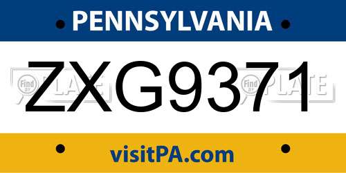 ZXG9371 Pennsylvania License Plate