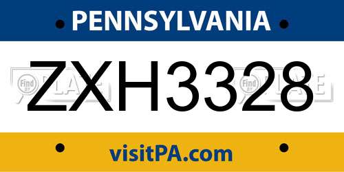 ZXH3328 Pennsylvania License Plate
