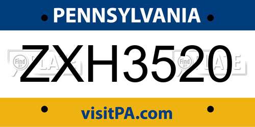 ZXH3520 Pennsylvania License Plate