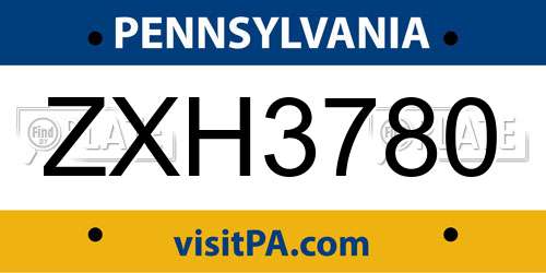 ZXH3780 Pennsylvania License Plate