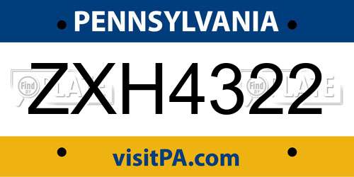 ZXH4322 Pennsylvania License Plate