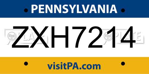 ZXH7214 Pennsylvania License Plate