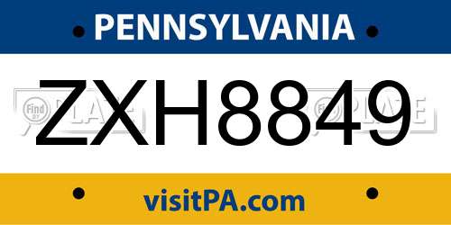 ZXH8849 Pennsylvania License Plate