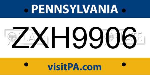 ZXH9906 Pennsylvania License Plate