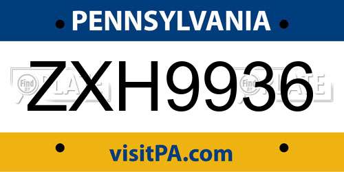 ZXH9936 Pennsylvania License Plate