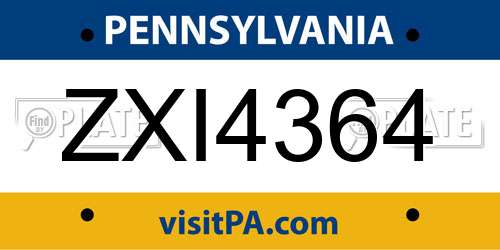 ZXI4364 Pennsylvania License Plate