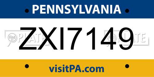 ZXI7149 Pennsylvania License Plate