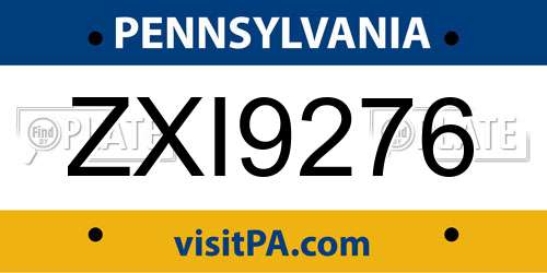 ZXI9276 Pennsylvania License Plate