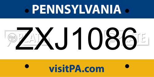 ZXJ1086 Pennsylvania License Plate