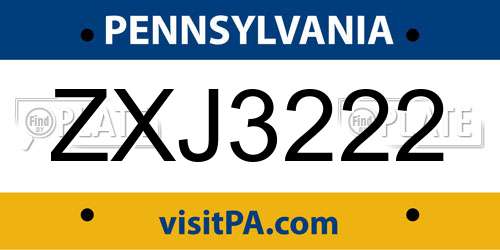 ZXJ3222 Pennsylvania License Plate