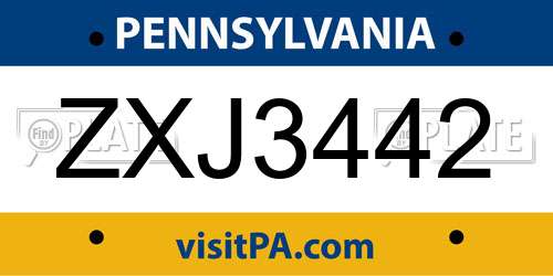 ZXJ3442 Pennsylvania License Plate