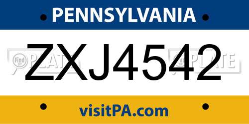 ZXJ4542 Pennsylvania License Plate