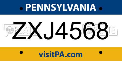 ZXJ4568 Pennsylvania License Plate