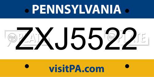 ZXJ5522 Pennsylvania License Plate