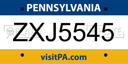 ZXJ5545 Pennsylvania License Plate