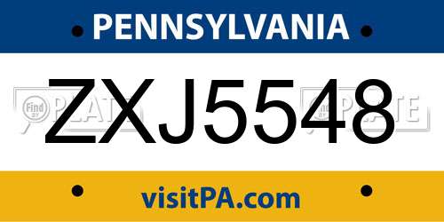 ZXJ5548 Pennsylvania License Plate