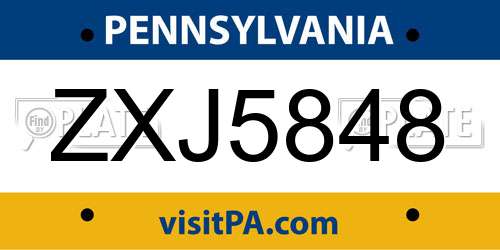 ZXJ5848 Pennsylvania License Plate