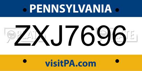 ZXJ7696 Pennsylvania License Plate