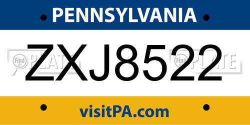 ZXJ8522 Pennsylvania License Plate