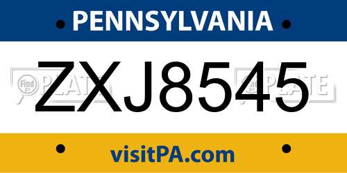 ZXJ8545 Pennsylvania License Plate