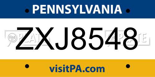 ZXJ8548 Pennsylvania License Plate