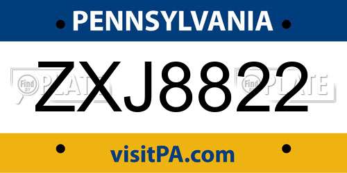 ZXJ8822 Pennsylvania License Plate