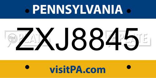 ZXJ8845 Pennsylvania License Plate