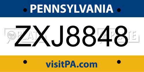 ZXJ8848 Pennsylvania License Plate
