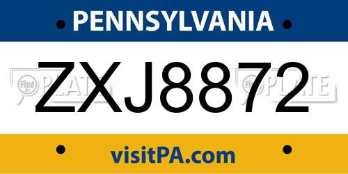 ZXJ8872 Pennsylvania License Plate