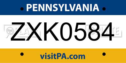 ZXK0584 Pennsylvania License Plate