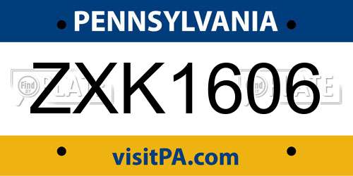 ZXK1606 Pennsylvania License Plate
