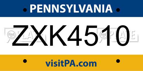 ZXK4510 Pennsylvania License Plate