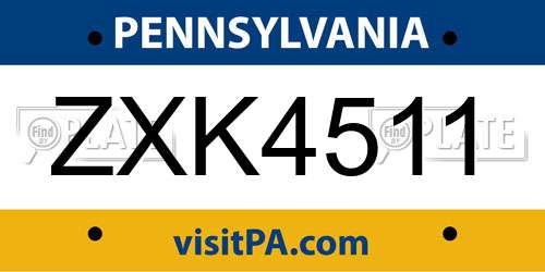 ZXK4511 Pennsylvania License Plate