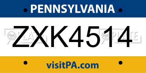ZXK4514 Pennsylvania License Plate