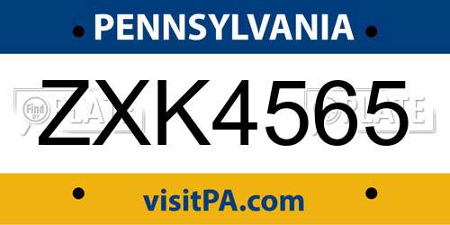 ZXK4565 Pennsylvania License Plate