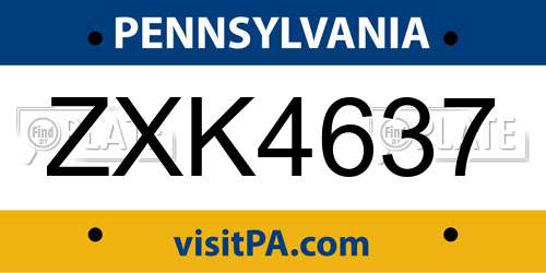 ZXK4637 Pennsylvania License Plate