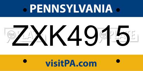 ZXK4915 Pennsylvania License Plate