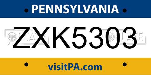 ZXK5303 Pennsylvania License Plate
