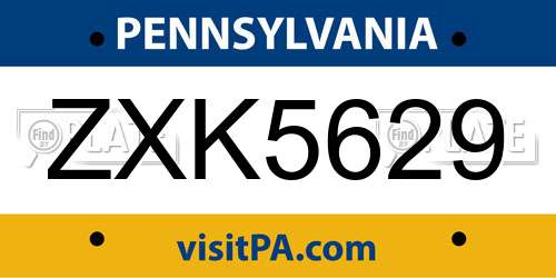 ZXK5629 Pennsylvania License Plate